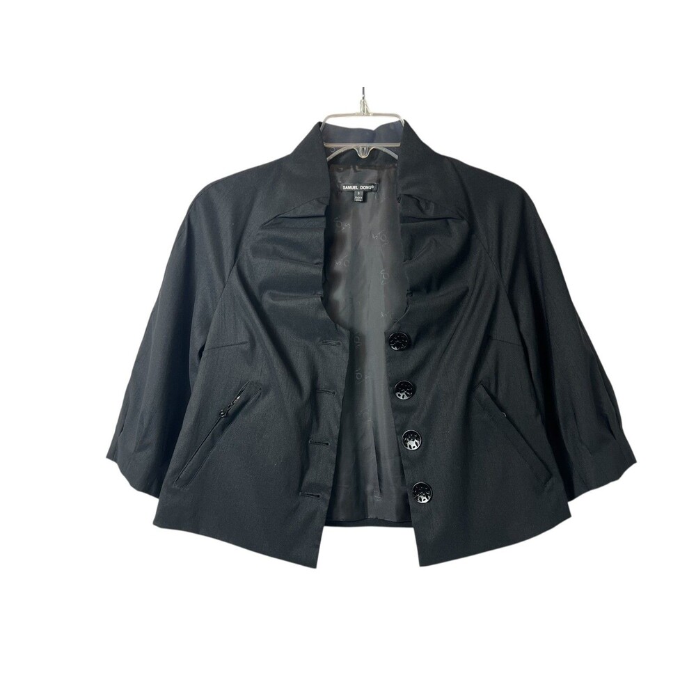 Samuel Dong Formal Cocktail Black Ruffled Collar Cropped Jacket Size S NWOT